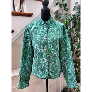 Charter Club Women Green & Blue Cotton Long Sleeve Buttons Front Jacket Size XL